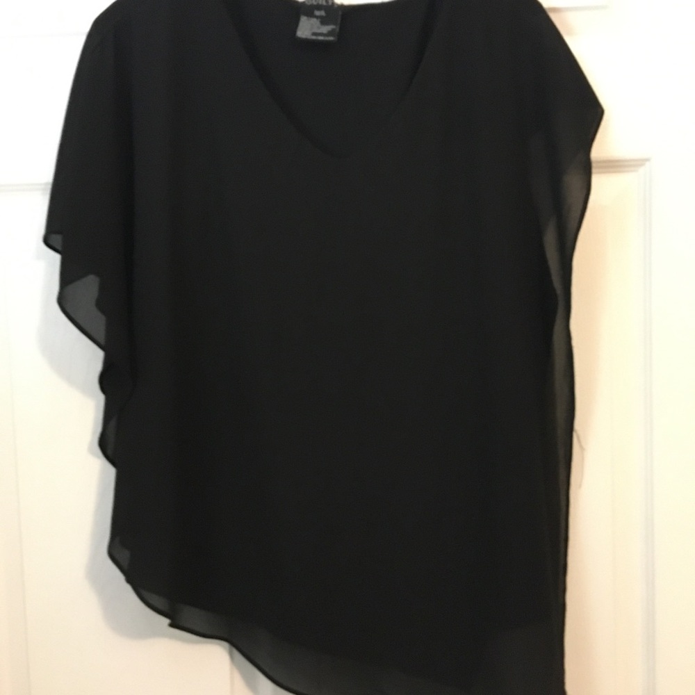 Black Asymmetrical Flutter Sleeve Blouse